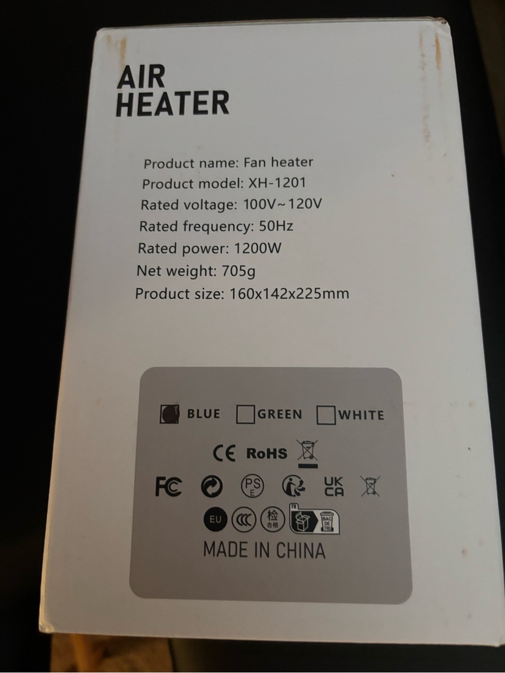 AIR HEATER 1200W in Black and Gold - Compact Ceramic Space Heater - Picture 2 of 5